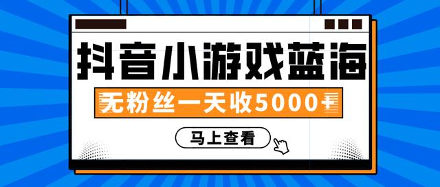 赚钱计划：抖音小游戏蓝海项目，无粉丝一天收入5000+-杨大侠副业网