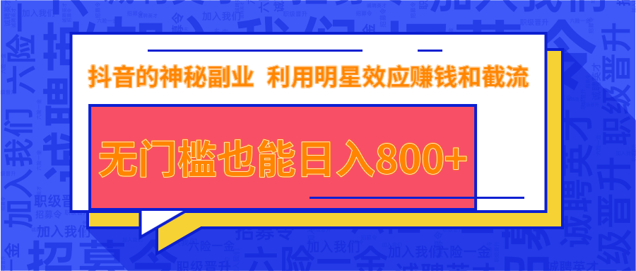 抖音上神秘副业项目，利用明星效应赚钱和截流，无门槛也能日入800+-杨大侠副业网