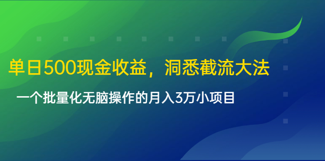 单日500现金收益，洞悉截流大法，一个批量化无脑操作的月入3万小项目-杨大侠副业网