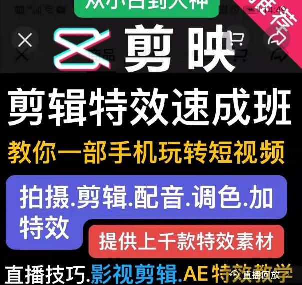 剪映剪辑特效速成班：教你一部手机玩转短视频，提供上千款特效素材-杨大侠副业网