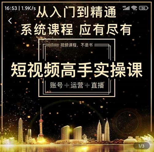 短视频高手实操课：账号+运营+直播，从入门到精通，系统课程，应有尽有-杨大侠副业网