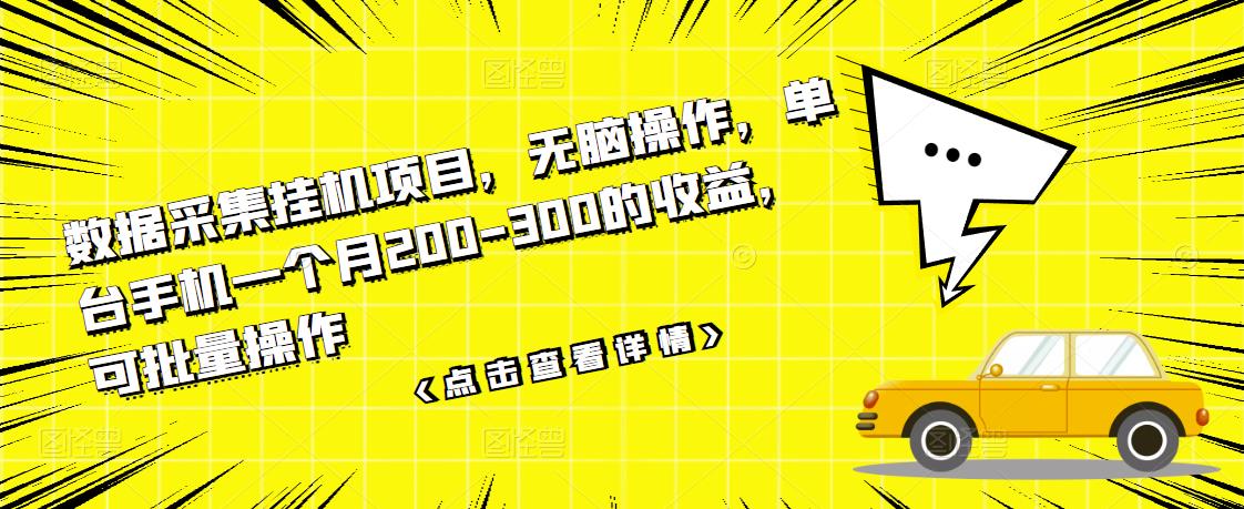 数据采集挂机项目，无脑操作，单台手机一个月200-300的收益，可批量操作-杨大侠副业网