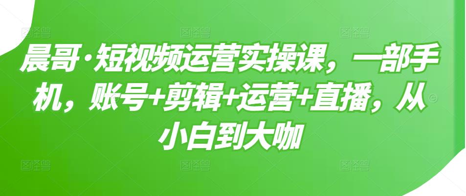 晨哥·短视频运营实操课，一部手机，账号+剪辑+运营+直播，从小白到大咖-杨大侠副业网