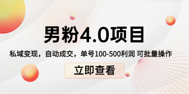 男粉4.0项目：私域变现 自动成交 单号100-500利润 可批量（送1.0+2.0+3.0）-杨大侠副业网