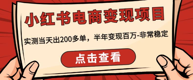 顽石·小红‬书电商变现项目，实测当天出200多单，半年变现百万，非常稳定-杨大侠副业网