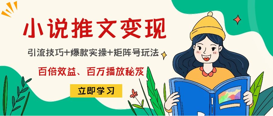 小说推文训练营：引流技巧+爆款实操+矩阵号玩法，百倍效益、百万播放秘笈-杨大侠副业网