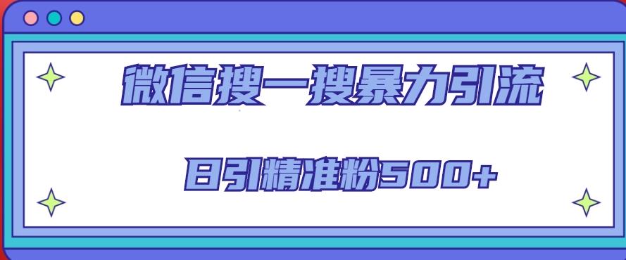 微信搜一搜引流全系列课程，日引精准粉500+（8节课）-杨大侠副业网