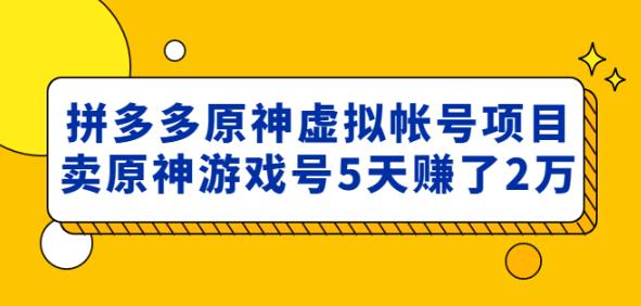 外面卖2980的拼多多原神虚拟帐号项目：卖原神游戏号5天赚了2万-杨大侠副业网