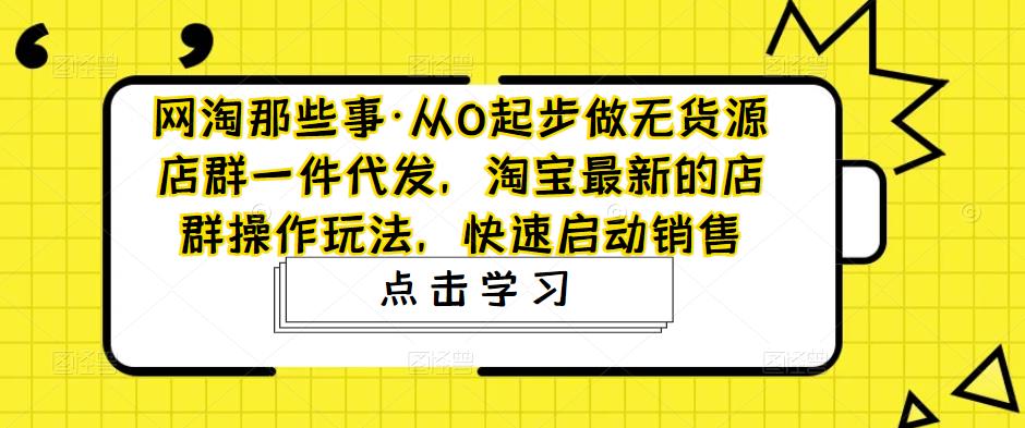 网淘那些事·从0起步做无货源店群一件代发，淘宝最新的店群操作玩法，快速启动销售-杨大侠副业网