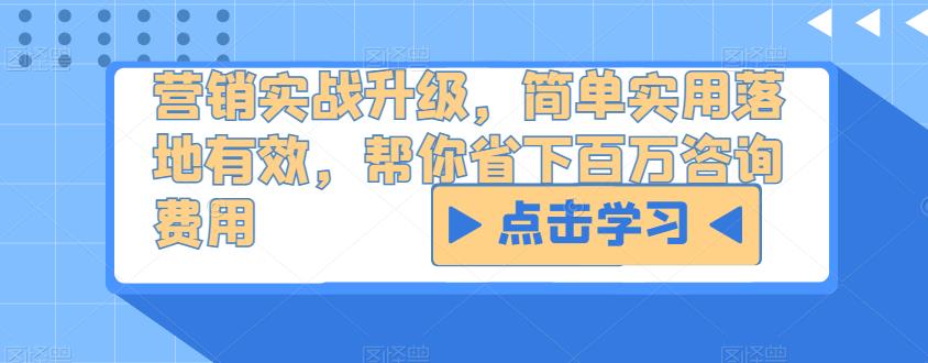 营销实战升级，简单实用落地有效，帮你省下百万咨询费用-杨大侠副业网