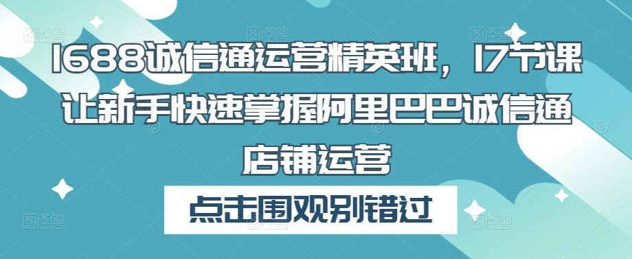 1688诚信通运营精英班，17节课让新手快速掌握阿里巴巴诚信通店铺运营-杨大侠副业网