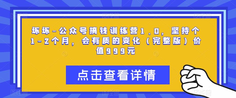 坏坏-公众号搞钱训练营1.0，坚持个1-2个月，会有质的变化（完整版）价值999元-杨大侠副业网