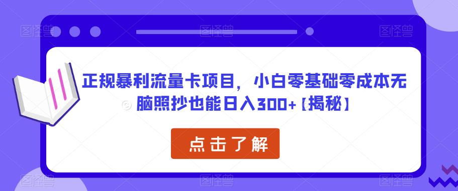 正规暴利流量卡项目，小白零基础零成本无脑照抄也能日入300+【揭秘】-杨大侠副业网