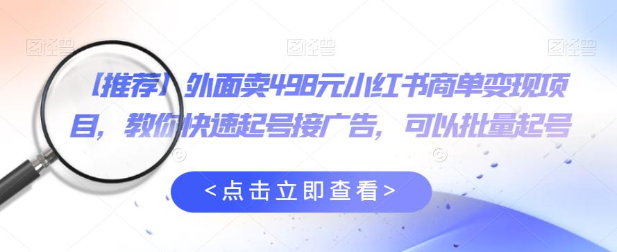 外面卖498元小红书商单变现项目，教你快速起号接广告，可以批量起号-杨大侠副业网