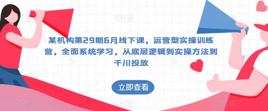 某机构第29期6月线下课，运营型实操训练营，全面系统学习，从底层逻辑到实操方法到千川投放-杨大侠副业网