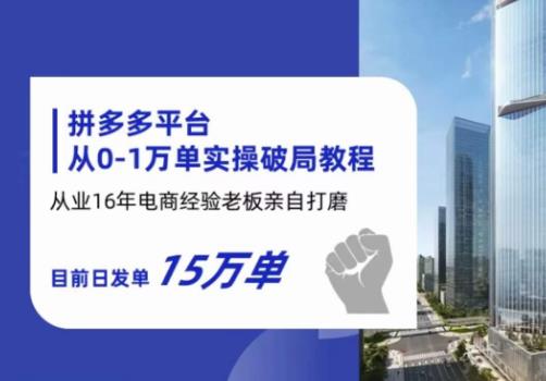 拼多多从0-1万单实操破局教程，从业16年电商经验打磨，目前日发单15万单-杨大侠副业网