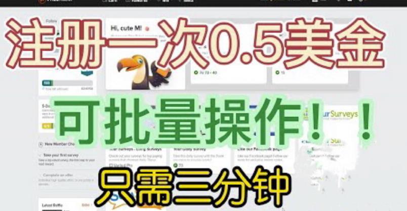 国外项目注册一次0.5美金，只需三分钟无脑操作，可批量同时放大操作，小白工作室福利【揭秘】-杨大侠副业网