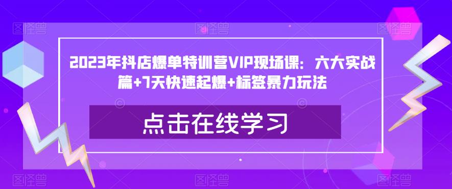 2023年抖店爆单特训营VIP现场课：六大实战篇+7天快速起爆+标签暴力玩法-杨大侠副业网