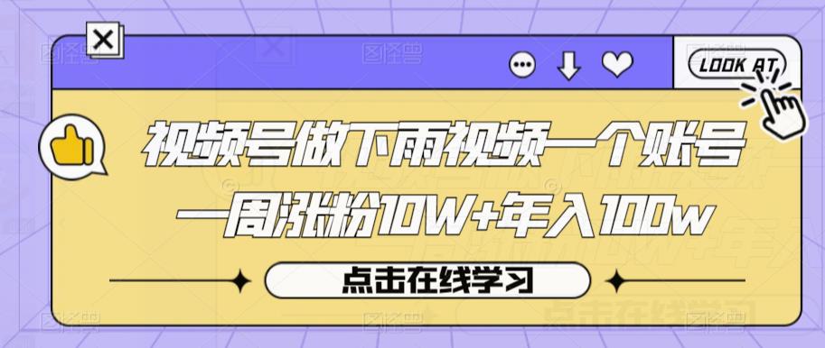 视频号做下雨视频一个账号一周涨粉10W+年入100w【揭秘】-杨大侠副业网