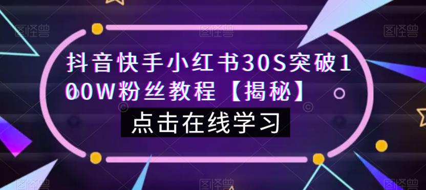 抖音快手小红书30S突破100W粉丝教程【揭秘】-杨大侠副业网