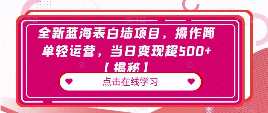 全新蓝海表白墙项目，操作简单轻运营，当日变现超500+【揭秘】-杨大侠副业网