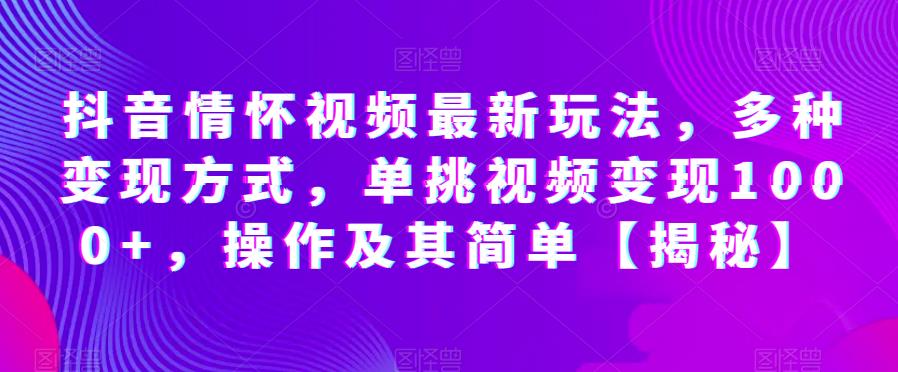 抖音情怀视频最新玩法，多种变现方式，单挑视频变现1000+，操作及其简单【揭秘】-杨大侠副业网