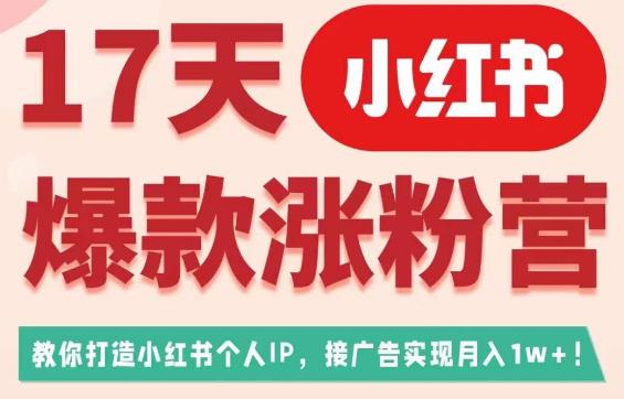 17天小红书爆款涨粉营（广告变现方向），教你打造小红书博主IP、接广告变现的-杨大侠副业网