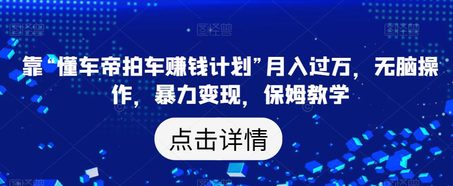 靠“懂车帝拍车赚钱计划”月入过万，无脑操作，暴力变现，保姆教学【揭秘】-杨大侠副业网