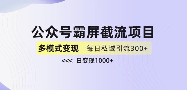 公众号霸屏截流项目+私域多渠道变现玩法，全网首发，日入1000+【揭秘】-杨大侠副业网