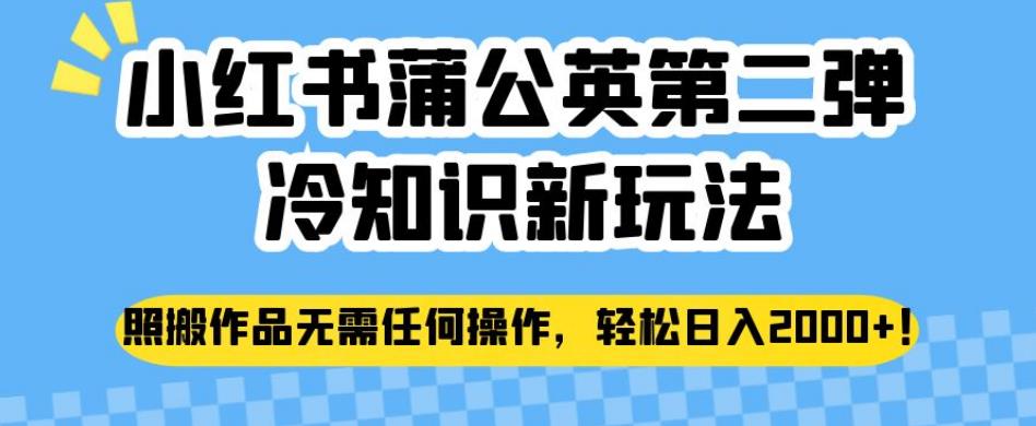 小红书蒲公英第二弹冷知识新玩法，照搬作品无需任何操作，轻松日入2000+【揭秘】-杨大侠副业网