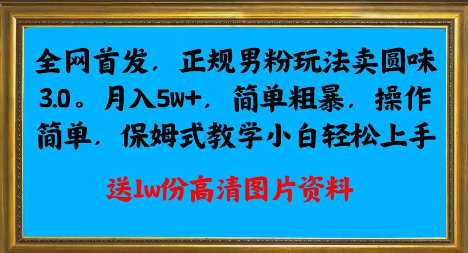 全网首发正规男粉玩法卖圆味3.0，月入5W+，简单粗暴，操作简单，保姆式教学，小白轻松上手-杨大侠副业网