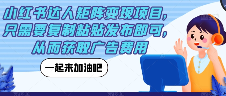 小红书达人矩阵变现项目，只需要复制粘贴发布即可，从而获取广告费用-杨大侠副业网