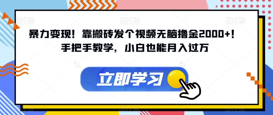 暴力变现！靠搬砖发个视频无脑撸金2000+！手把手教学，小白也能月入过万【揭秘】-杨大侠副业网