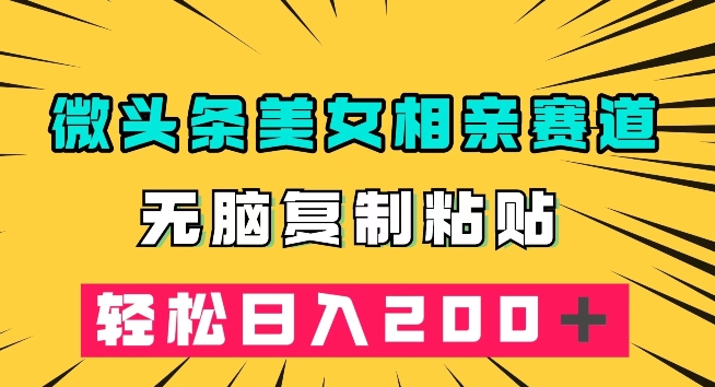 微头条冷门美女相亲赛道，无脑复制粘贴，轻松日入200＋【揭秘】-杨大侠副业网