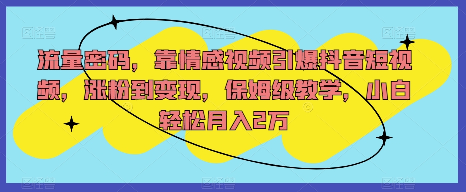 流量密码，靠情感视频引爆抖音短视频，涨粉到变现，保姆级教学，小白轻松月入2万【揭秘】-杨大侠副业网