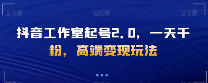 抖音工作室起号2.0，一天千粉，高端变现玩法【揭秘】-杨大侠副业网