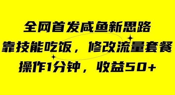 咸鱼冷门新玩法，靠“技能吃饭”，修改流量套餐，操作1分钟，收益50【揭秘】-杨大侠副业网