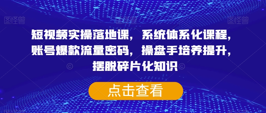 短视频实操落地课，系统体系化课程，账号爆款流量密码，操盘手培养提升，摆脱碎片化知识-杨大侠副业网