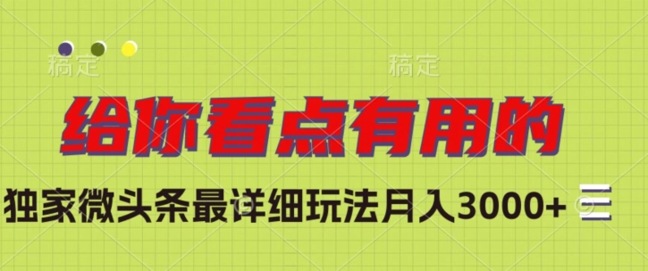 独家微头条最详细玩法，月入3000+【揭秘】-杨大侠副业网