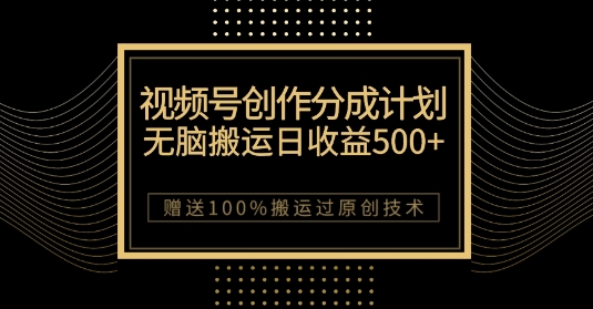 最新视频号创作分成计划，无脑搬运一天收益500+，100%搬运过原创技巧【揭秘】-杨大侠副业网