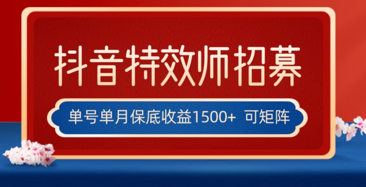 全网首发抖音特效师最新玩法，单号保底收益1500+，可多账号操作，每天操作十分钟【揭秘】-杨大侠副业网