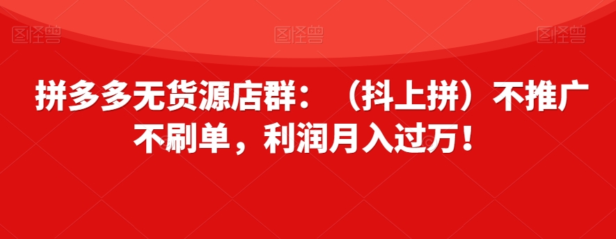 拼多多无货源店群：（抖上拼）不推广不刷单，利润月入过万！【揭秘】-杨大侠副业网