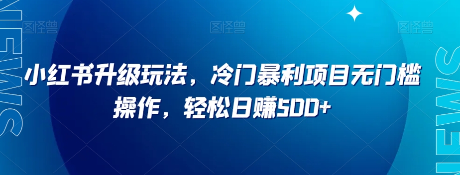 小红书升级玩法，冷门暴利项目无门槛操作，轻松日赚500+【揭秘】-杨大侠副业网