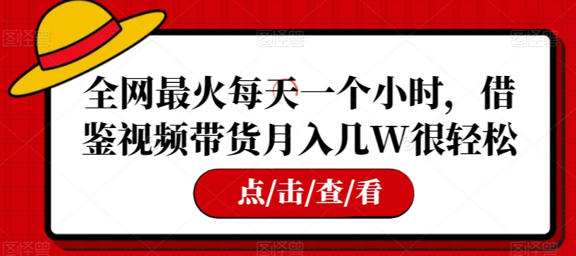 全网最火每天一个小时，借鉴视频带货月入几W很轻松【揭秘】-杨大侠副业网