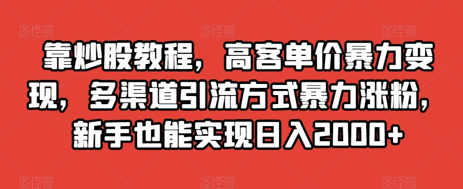 靠炒股教程，高客单价暴力变现，多渠道引流方式暴力涨粉，新手也能实现日入2000+【揭秘】-杨大侠副业网