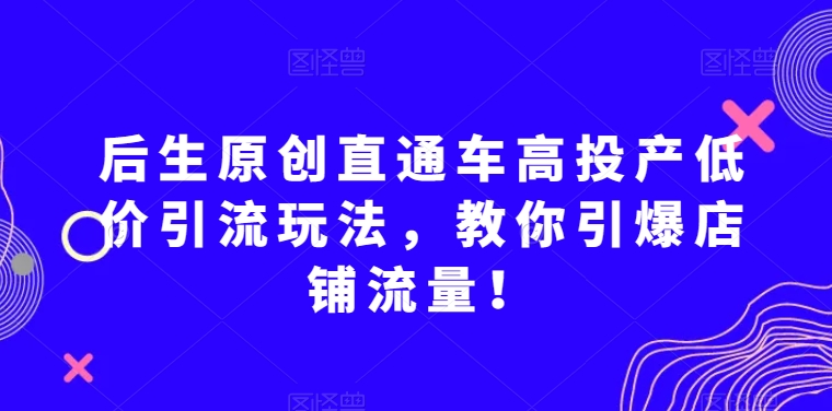 后生原创直通车高投产低价引流玩法，教你引爆店铺流量！-杨大侠副业网