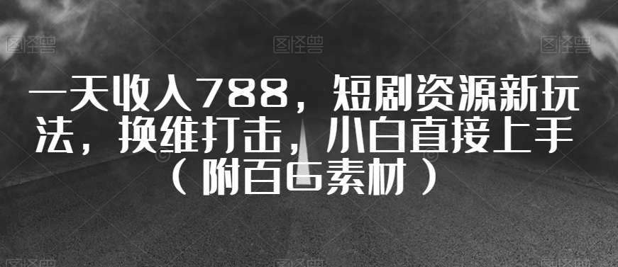 一天收入788，短剧资源新玩法，换维打击，小白直接上手（附百G素材）【揭秘】-杨大侠副业网