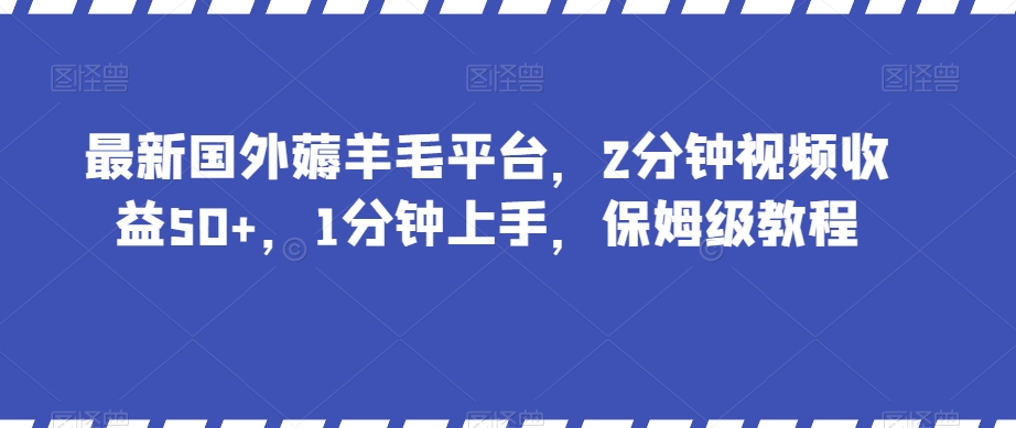 最新国外薅羊毛平台，2分钟视频收益50+，1分钟上手，保姆级教程【揭秘】-杨大侠副业网