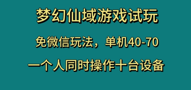 梦幻仙域游戏试玩，免微信玩法，单机40-70，一个人同时操作十台设备【揭秘】-杨大侠副业网