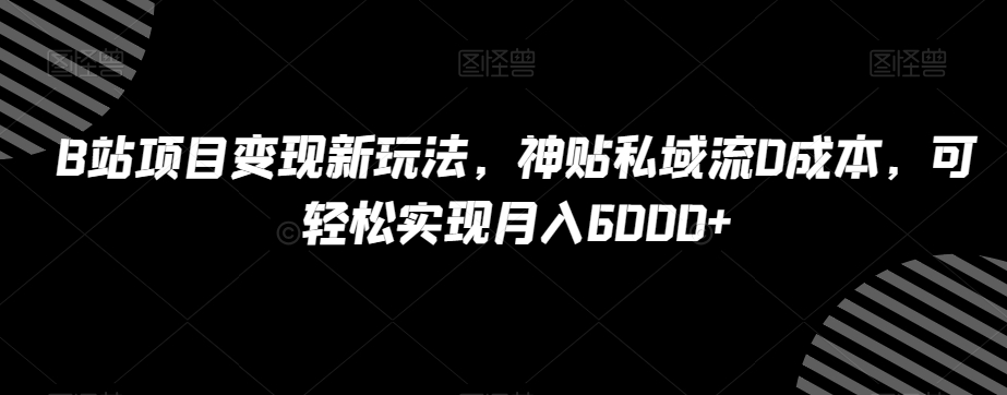 B站项目变现新玩法，神贴私域流0成本，可轻松实现月入6000+【揭秘】-杨大侠副业网